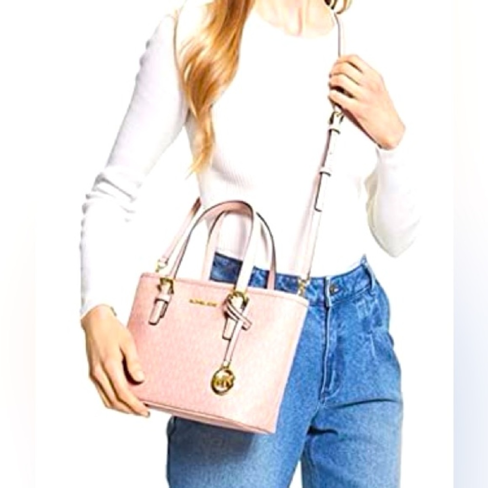 NWT Michael Kors XS Carry All Jet Set monogram canvas crossbody -  Powder Blush